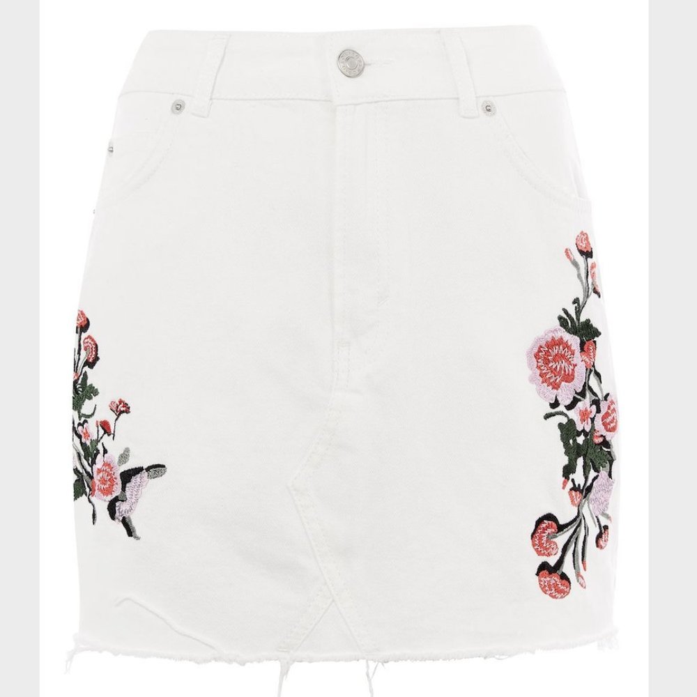 Topshop Moto Floral Embroidered Skirt White